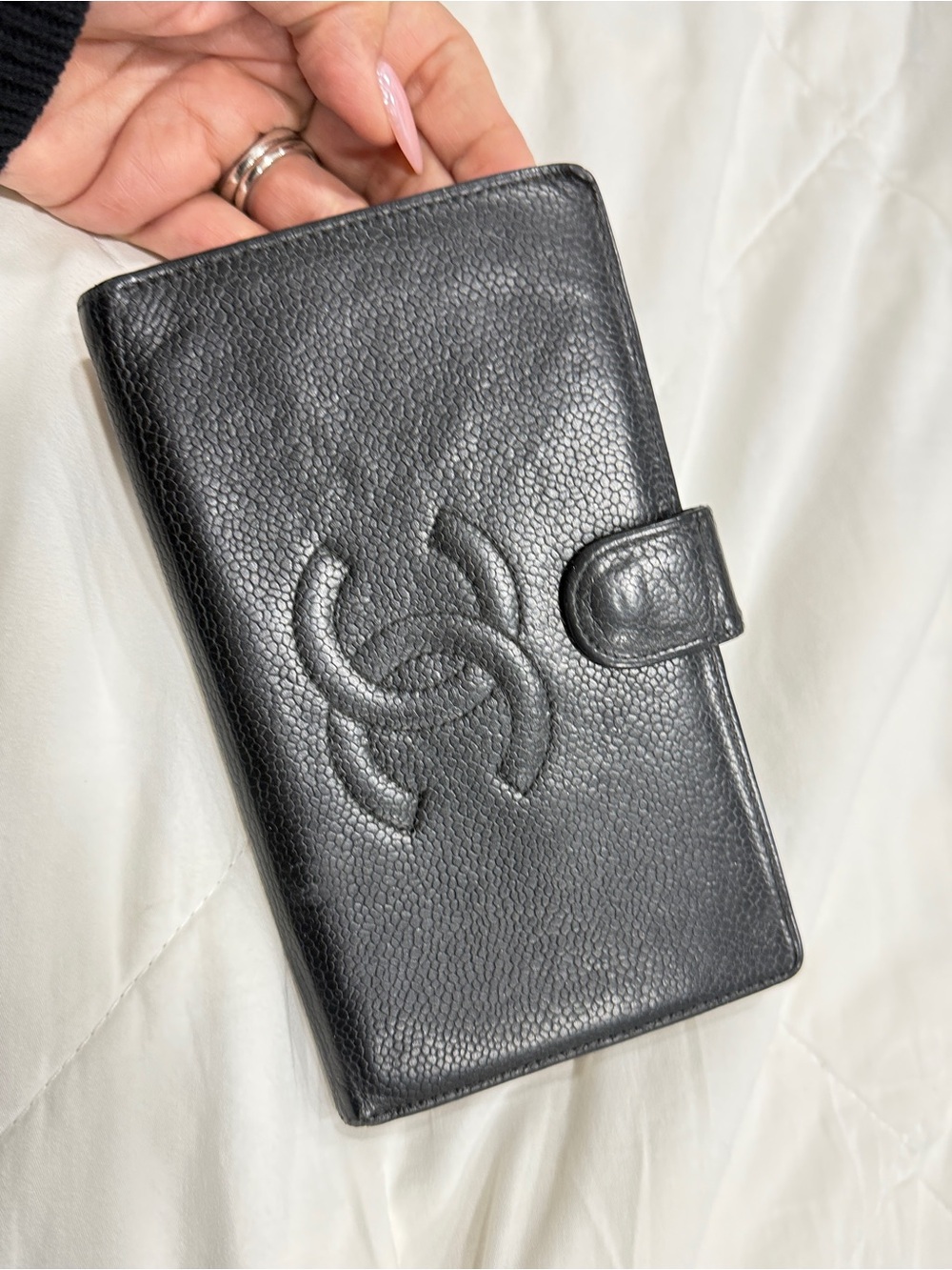 CHANEL Black Caviar Timeless Wallet Leather Snap Credit Card Organizer VINTAGE